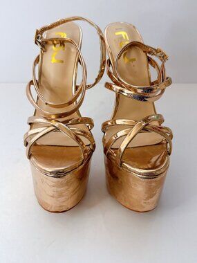 Size 5 Gold Platform Heels Women’s Strappy Metallic High Heels Club Party